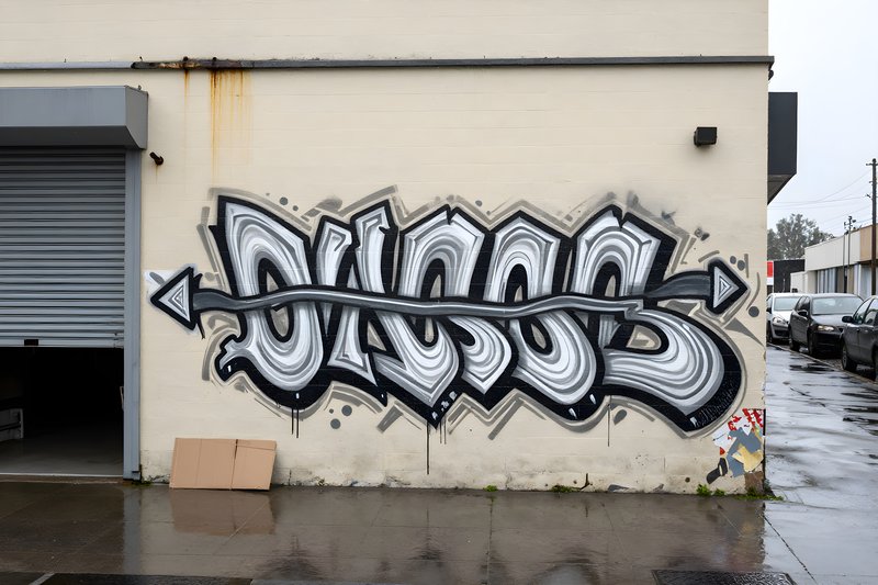 Graffiti on wall at urban location during rainy weather Premium Stock Photo - stock photo