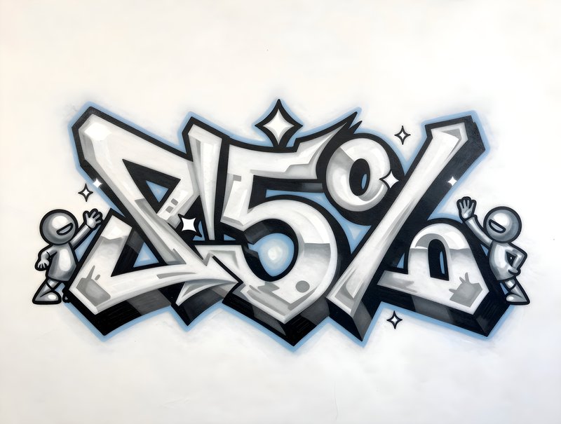 Graffiti art shows stylized text with cartoon figures waving Premium Stock Photo - stock photo
