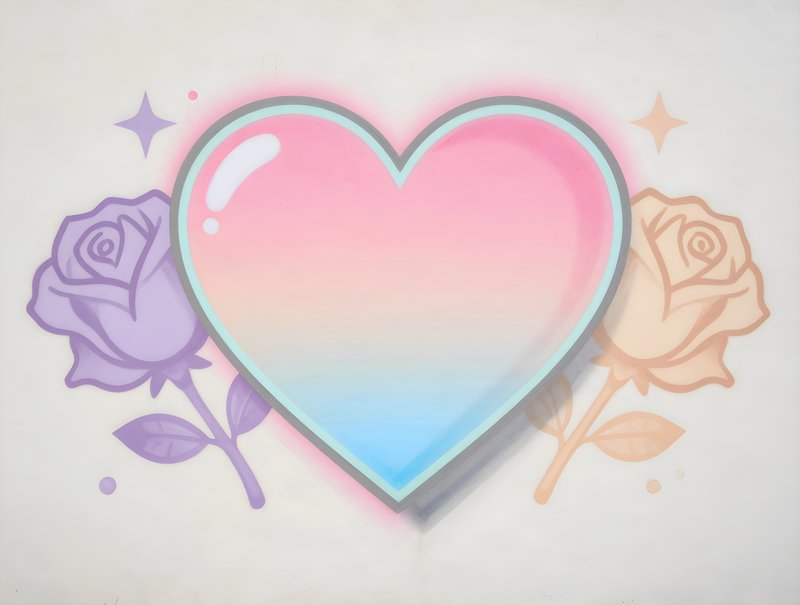 Heart and roses wall art with pastel colors in urban space Premium Stock Photo - stock photo