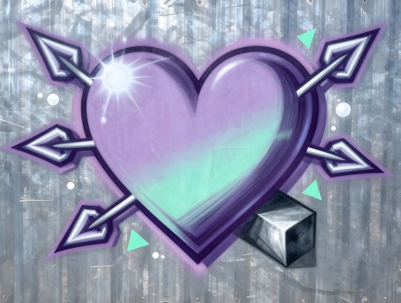 Graffiti art showing heart and arrows on a silver background Premium Stock Photo - stock photo