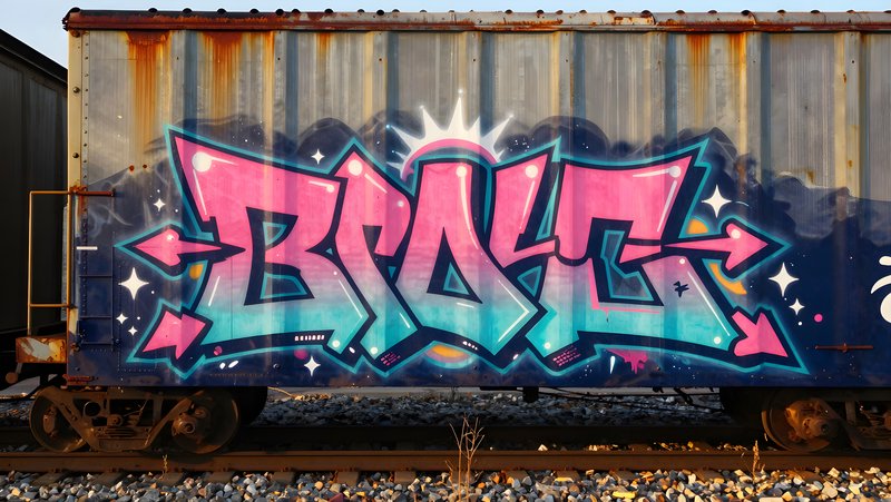 Colorful graffiti on a train car in an urban setting Premium Stock Image - stock photo
