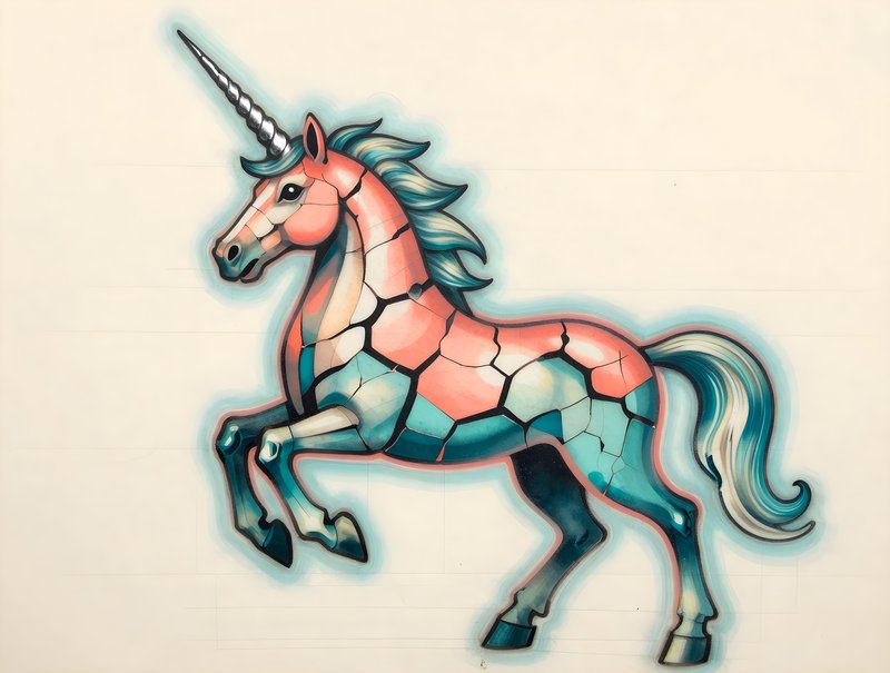 Bright unicorn mural on urban wall showing colorful design Premium Stock Photo - stock photo