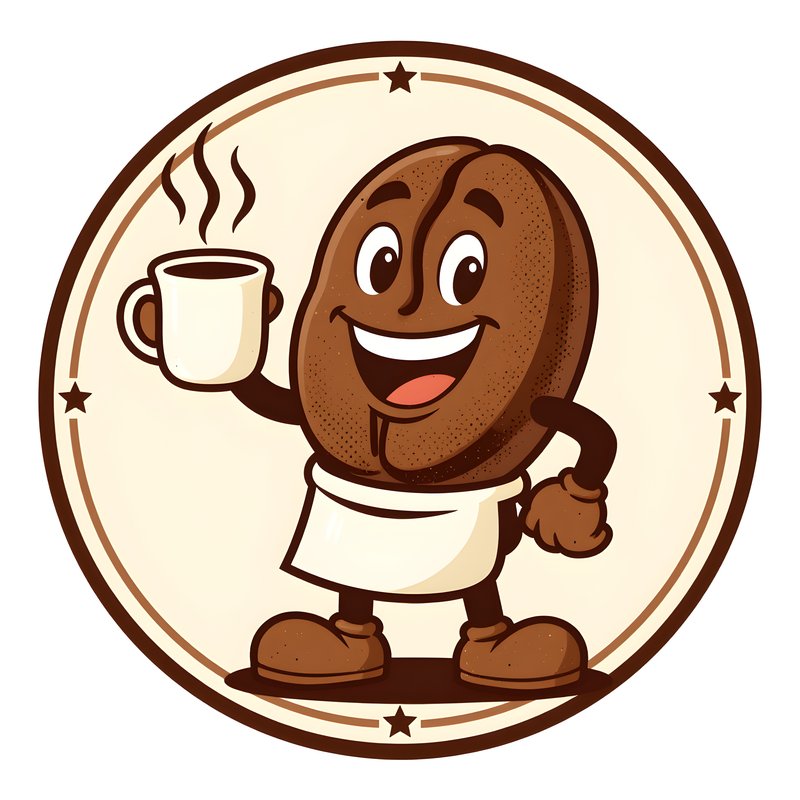 Coffee bean character holding a cup in a circular design Premium Stock Photo - stock photo