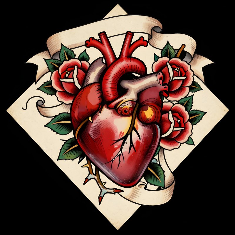 Heart design with roses and banner on black background Premium Stock Photo - stock photo