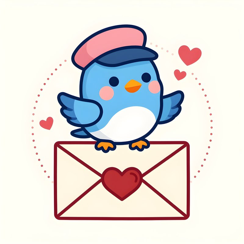 Cute bird wearing a cap standing on a heart envelope Premium Stock Image - stock photo