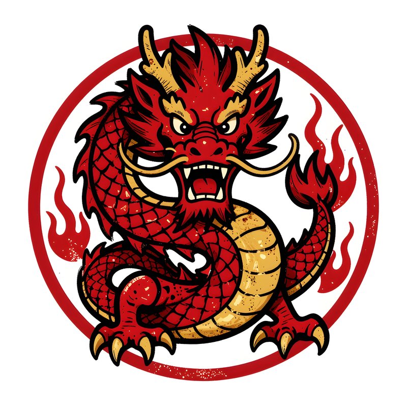 Red dragon illustration with flames and circular design Premium Stock Photo - stock photo