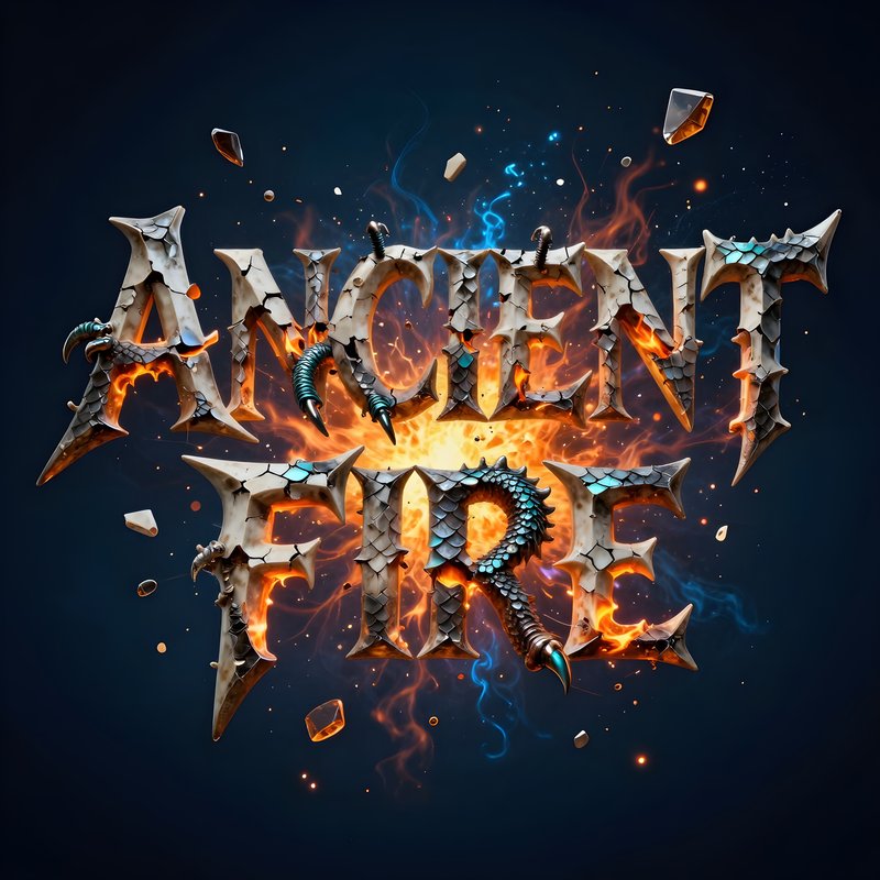 Text design shows ancient fire in bright colors and shapes Premium Stock Image - stock photo