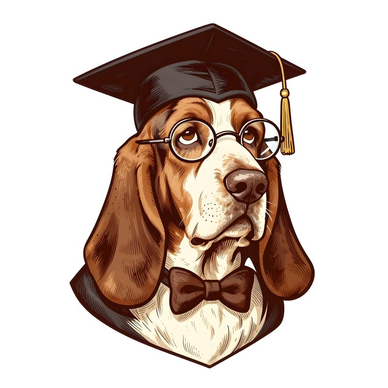 Graduation day for a dog in cap and glasses Premium Stock Photo - stock photo