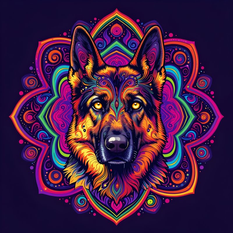 Colorful design of a dog in art style with mandala background Premium Stock Image - stock photo