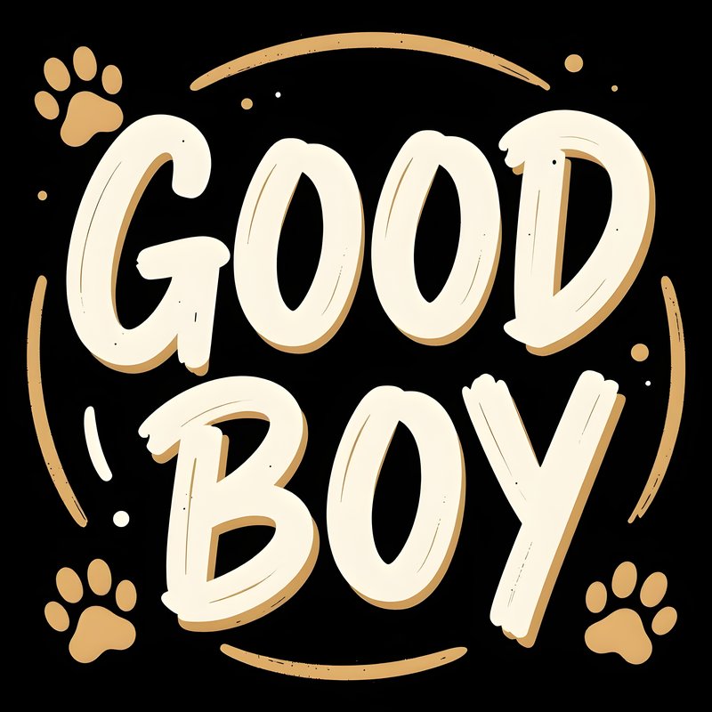 Good boy sign with paw prints on black background Premium Stock Image - stock photo
