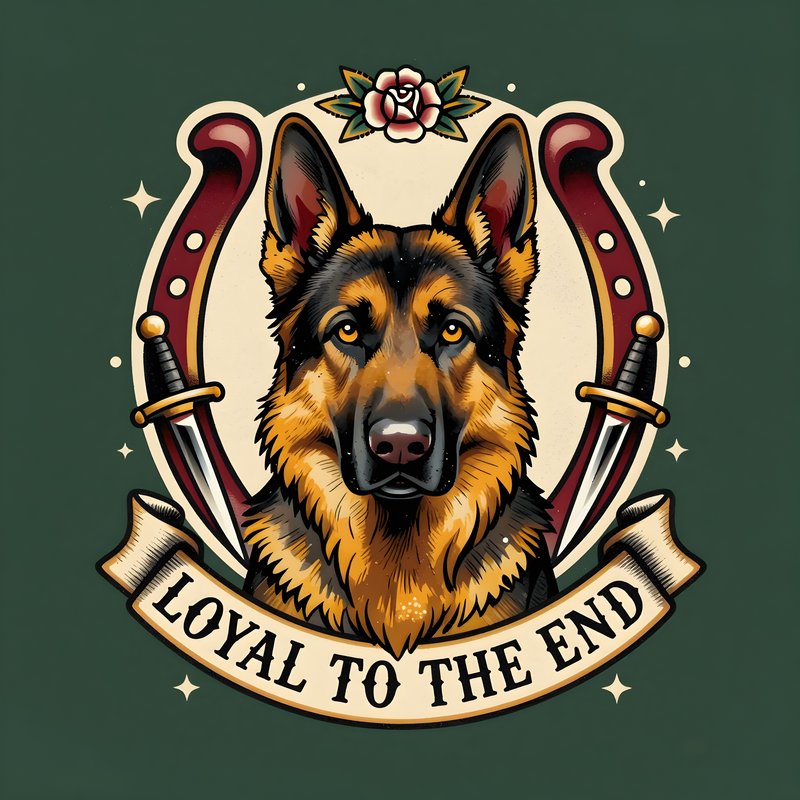 Loyal German shepherd with swords and a rose design Premium Stock Image - stock photo