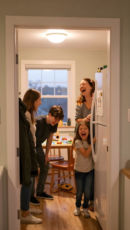 Family members enjoy time together in kitchen after school Premium Stock Image - stock photo