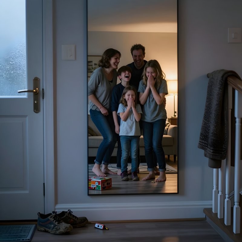 Family enjoys time together in living room at evening Premium Stock Image - stock photo