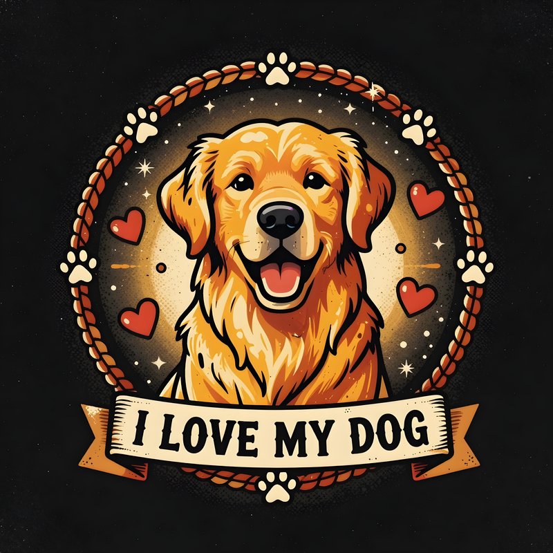 A golden retriever sits in the center of a circular design Premium Stock Photo - stock photo