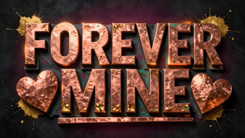 Forever mine message in shiny copper color on dark background Premium Stock Image