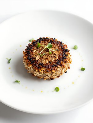 Goetta Croquette with Seed Crust Plated - stock photo