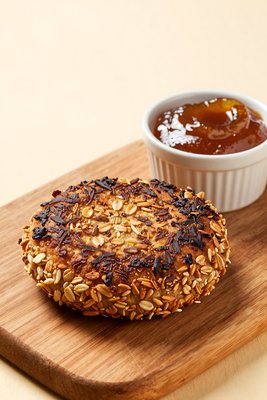 Goetta with Sesame Seeds and Dipping Sauce - stock photo