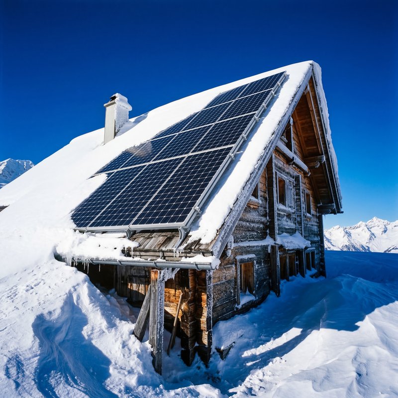 Snow-covered house with solar panels in winter landscape Premium Stock Photo - stock photo