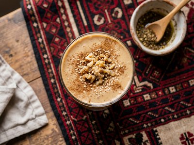 Tahini Date Shake with Walnuts and Cinnamon - stock photo