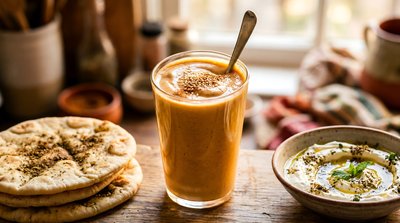 Tahini Date Shake With Flatbread & Hummus - stock photo