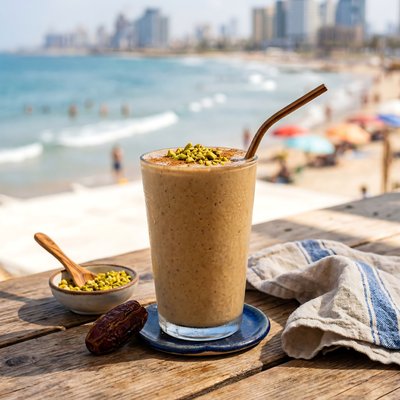 Tahini Date Shake Beachside with Pistachio - stock photo
