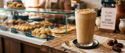 Creamy Tahini Date Shake at Artisan Caf? - stock photo