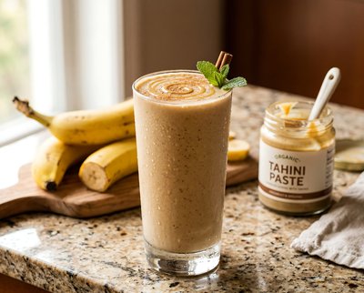 Tahini Date Shake with Banana & Cinnamon - stock photo