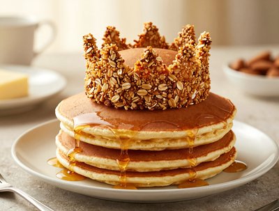 Gourmet Pancake Stack with Caramelized Nut Crown - stock photo
