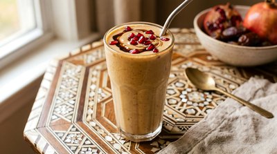 Tahini Date Shake with Pomegranate Arils - stock photo