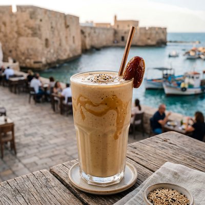Tahini Date Shake at Mediterranean Harbor - stock photo
