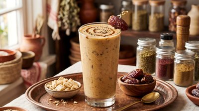 Tahini Date Shake with Garnished Date - stock photo