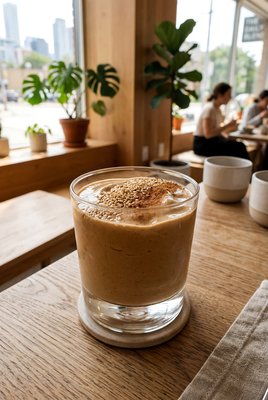 Tahini Date Shake at Modern Urban Caf? - stock photo
