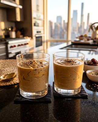 Tahini Date Shake: Luxury Wellness in Modern Penthouse - stock photo