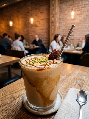Tahini Date Shake with Pistachio Crust - stock photo