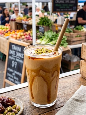 Tahini Date Shake at Farmers Market - stock photo