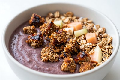 Acai Smoothie Bowl with Granola Topping - stock photo