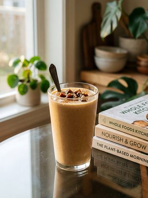 Tahini Date Shake: Healthy Plant-Based Beverage - stock photo