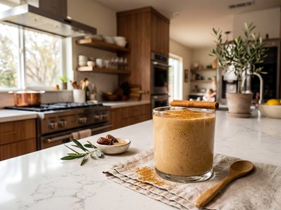 Tahini Date Shake in Modern Kitchen Setting - stock photo