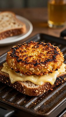Goetta & Cheese Breakfast Sandwich on Cast Iron - stock photo