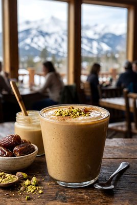 Tahini Date Shake with Pistachio Mountain Caf? - stock photo
