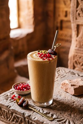 Tahini Date Shake with Pomegranate Seeds - stock photo