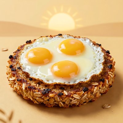 Goetta Breakfast Hash with Fried Eggs - stock photo