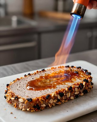 Goetta Seared with Torch and Honey Glaze - stock photo