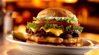 Jibarito Burger: Puerto Rican Fried Plantain - stock photo