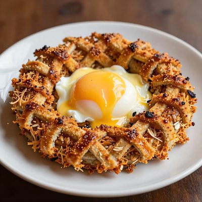 Crispy Goetta Ring with Fried Egg Breakfast - stock photo