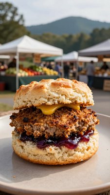 Livermush Sandwich with Melted Cheese at Farmers Market - stock photo
