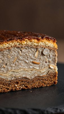 Layered Almond Mousse Cake with Chocolate Crust - stock photo