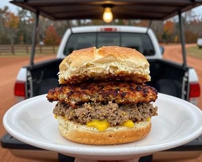 Livermush Sandwich with Cheese, Rural Setting - stock photo