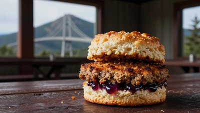 Gourmet Livermush Sandwich with Sesame Seeds - stock photo