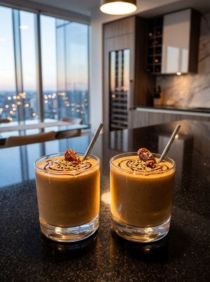 Tahini Date Shake with Chocolate Drizzle - stock photo